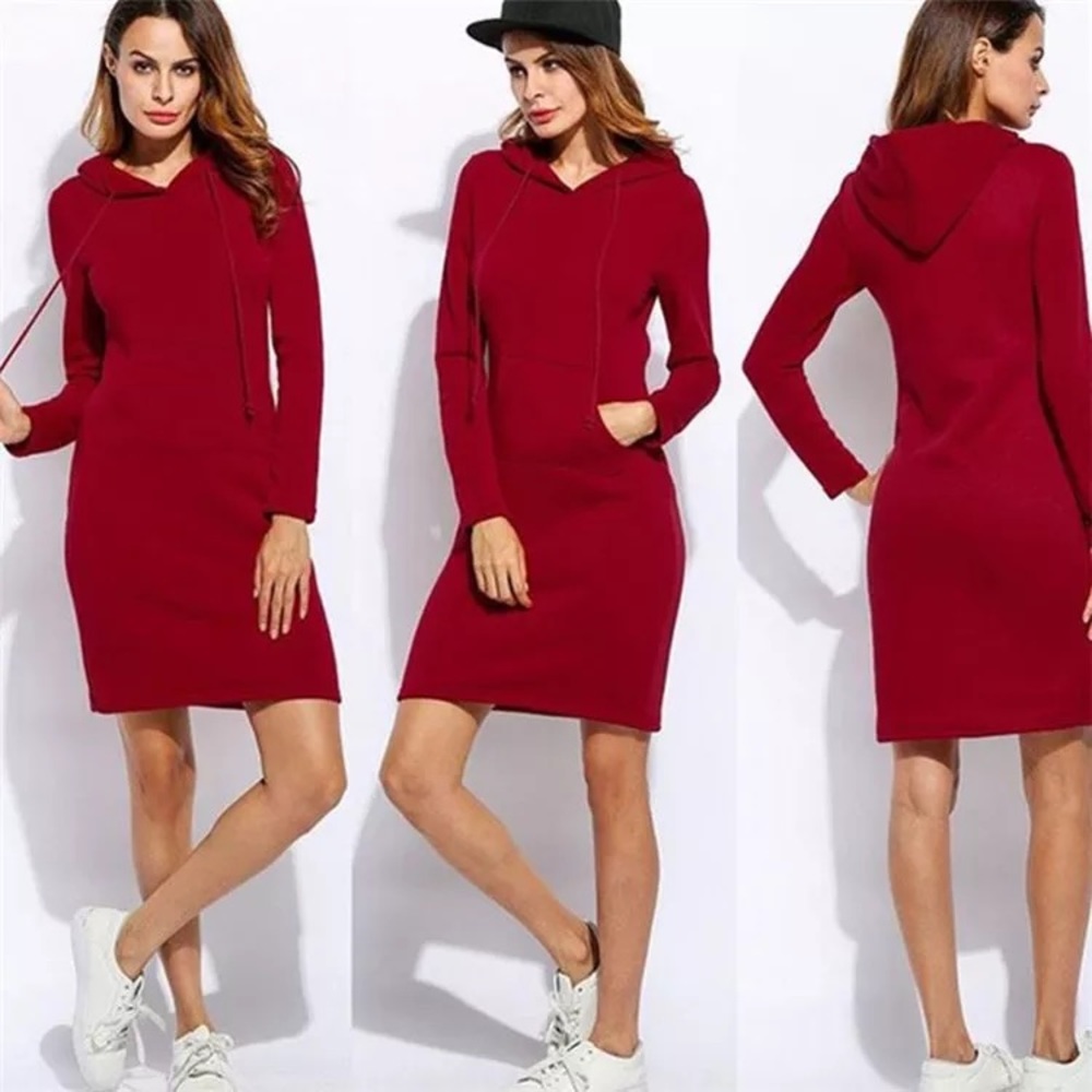 LA long hoodie sweatshirt dress, burgundy.